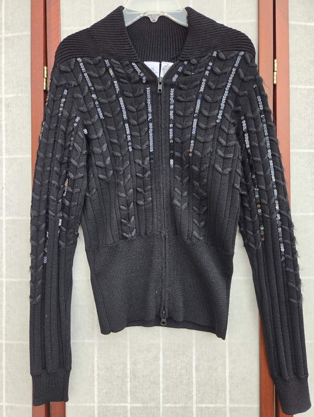 Vintage A/X Y2K Sequined Cable Knit Zip Up Sweater Dark Academia Whimsigoth M